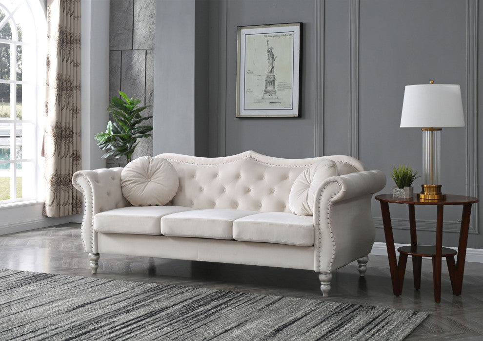 Hollywood Velvet Tufted Sofa, Ivory