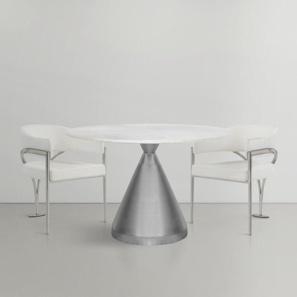 Emery Marble Dining Table, Brushed Silver