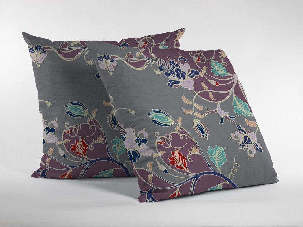 20" Purple Gray Garden Indoor Outdoor Throw Pillow