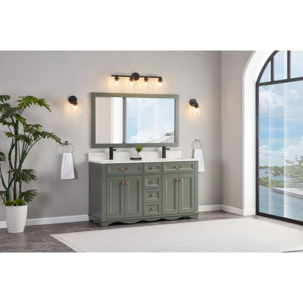 Legion Furniture WS2512 Series Bathroom Sink Vanity, Pewter Green, 60", Artificial Stone Top, Double Sink