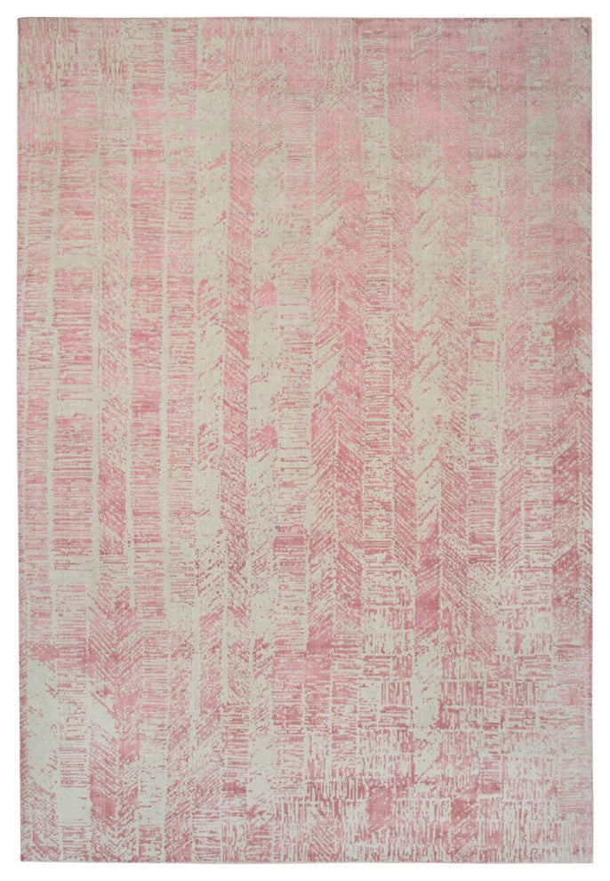 Rose Pink Wool and Art Silk Jacquard Hand Loomed Oversized Rug, 11'10"x17'10"