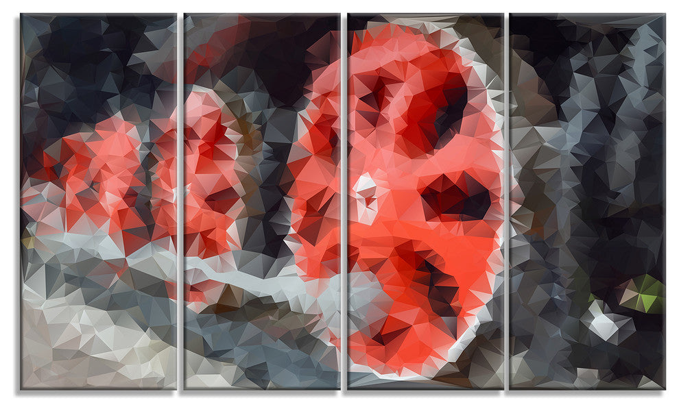 Red Wheels of Old Steam Train, Abstract Canvas Art Print, 48"x28", 4 Panels