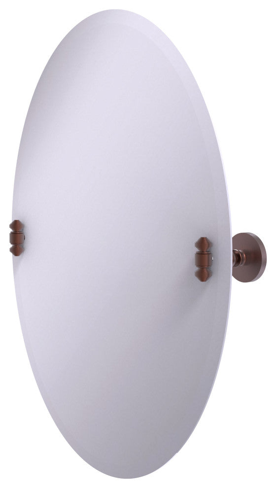 Frameless Oval Beveled Edge Tilt Mirror, Antique Copper