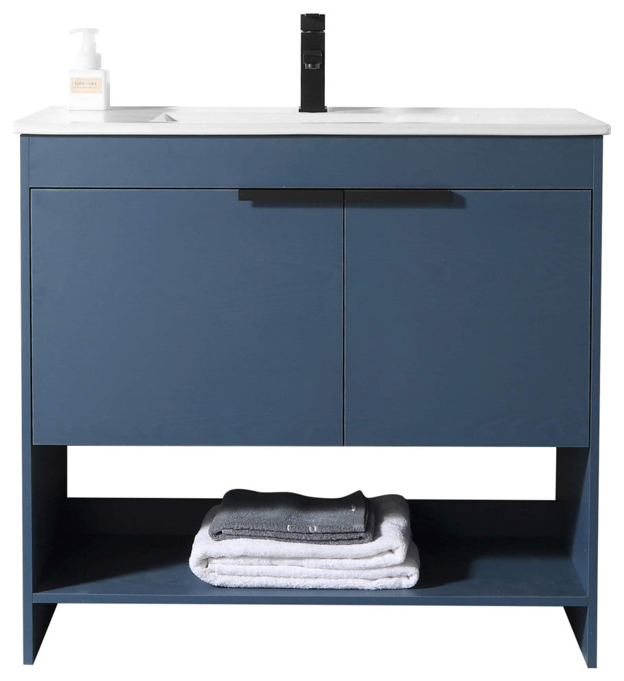 Phoenix Bath Vanity With Ceramic Sink - Full Assembly Required, Navy Blue, 36 Inch