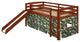 Brown Wooden Camo Tent Low Loft Bed With Slide