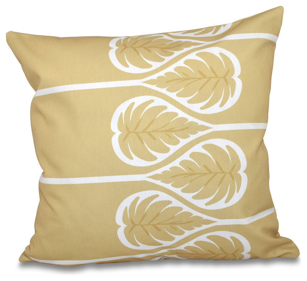 Fern Floral Print Pillow, Gold, 18"x18"