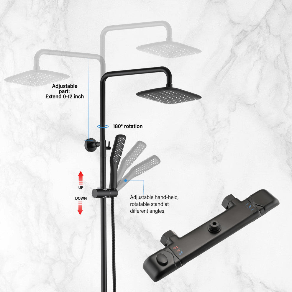 Exposed shower set With rain shower head and hand shower, Matte Black