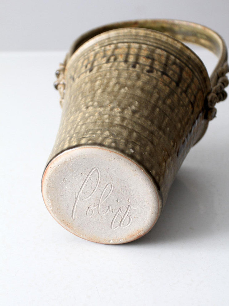 Consigned, Vintage Frank Polizzi Pottery Basket Vase