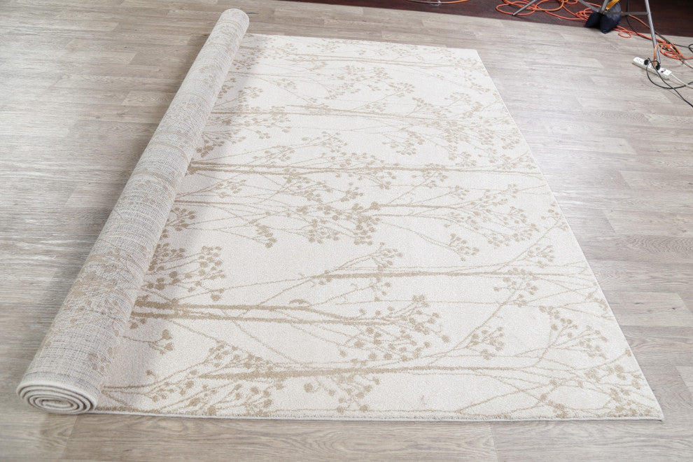 Modern Nature & Floral Turkish Carpet Transitional Area Rug, Beige, 8x10