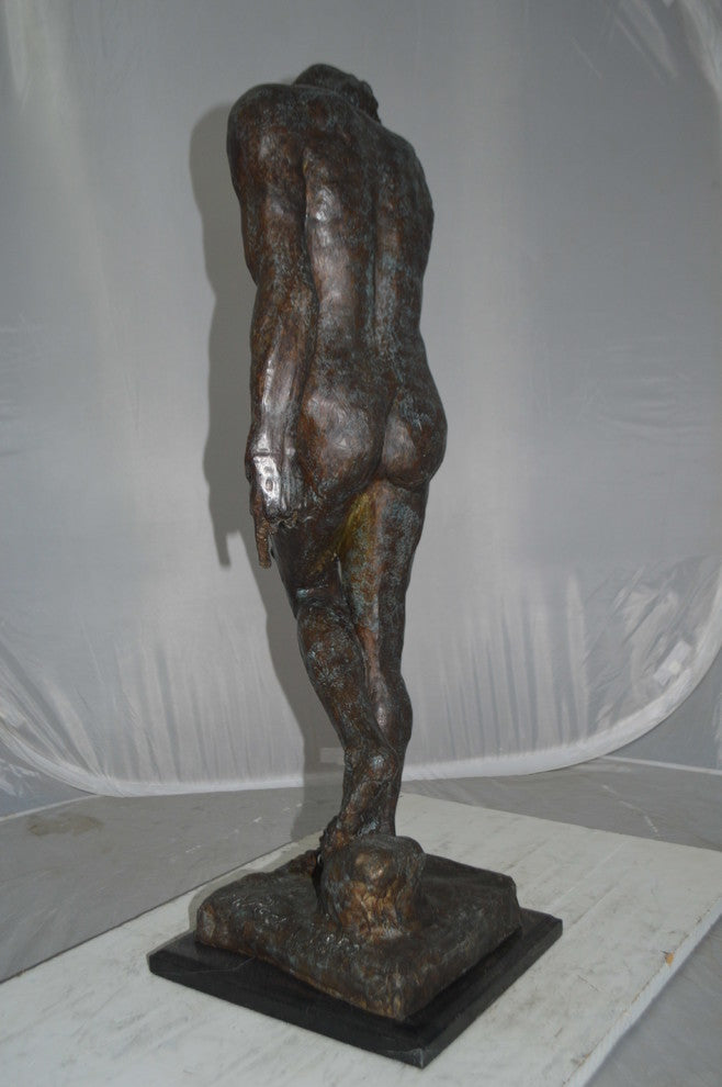 Adam Replica by Rodin Bronze Statue - Size: 12"L x 12"W x 36"H.