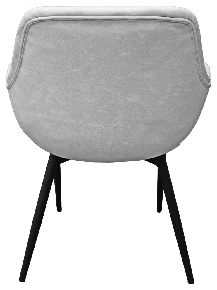 LeisureMod Markley Leather Dining Armchair Metal Legs Set of 2, Light Gray