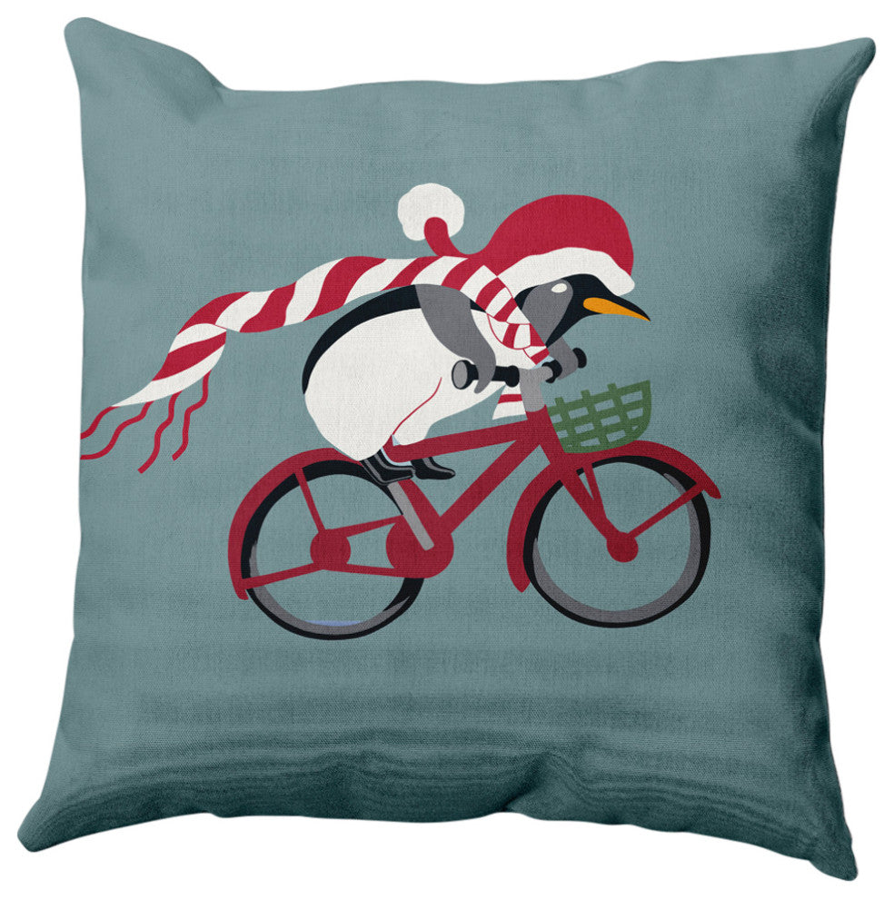 Pedaling Penguin Animal Decorative Throw Pillow, Gray, 26"x26"