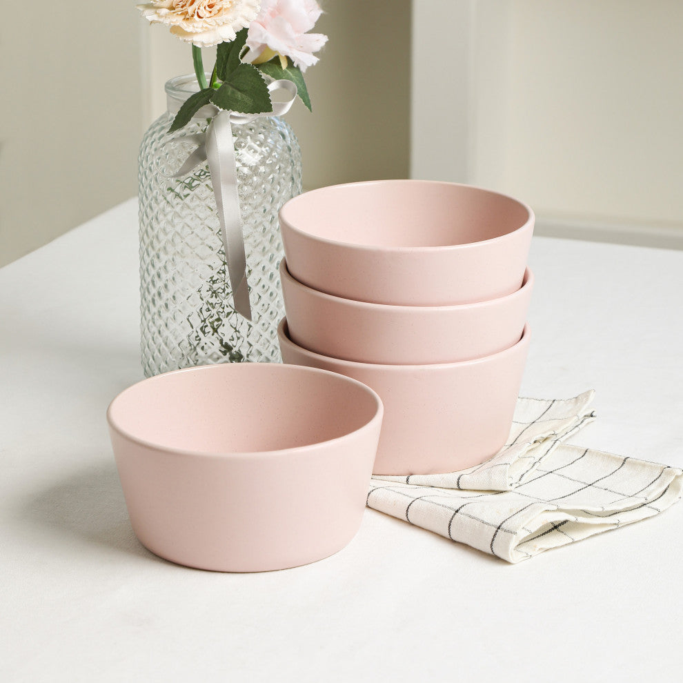 Stone Lain Albie Stoneware 20 Piece Dinnerware Set With Pasta Bowls, Pink