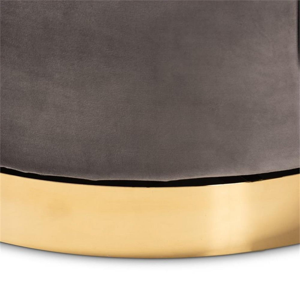 Baxton Studio Saffi Gray Velvet Upholstered Gold Finished Swivel Accent Chair