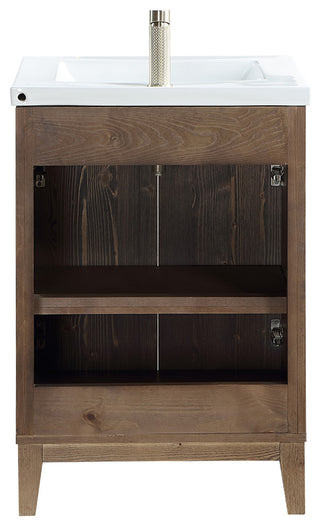 Palos Bathroom Vanity, Spruce Aged Brown, 24", Ceramic Top, No Mirror