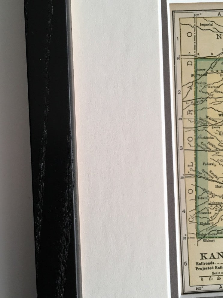 Vintage Kansas Map, Framed Original Kansas State Map- Authentic 1920s