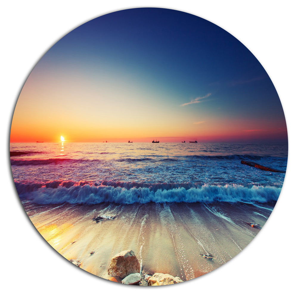 Beautiful Sunrise Over Blue Sea, Seashore Round Wall Art, 11"