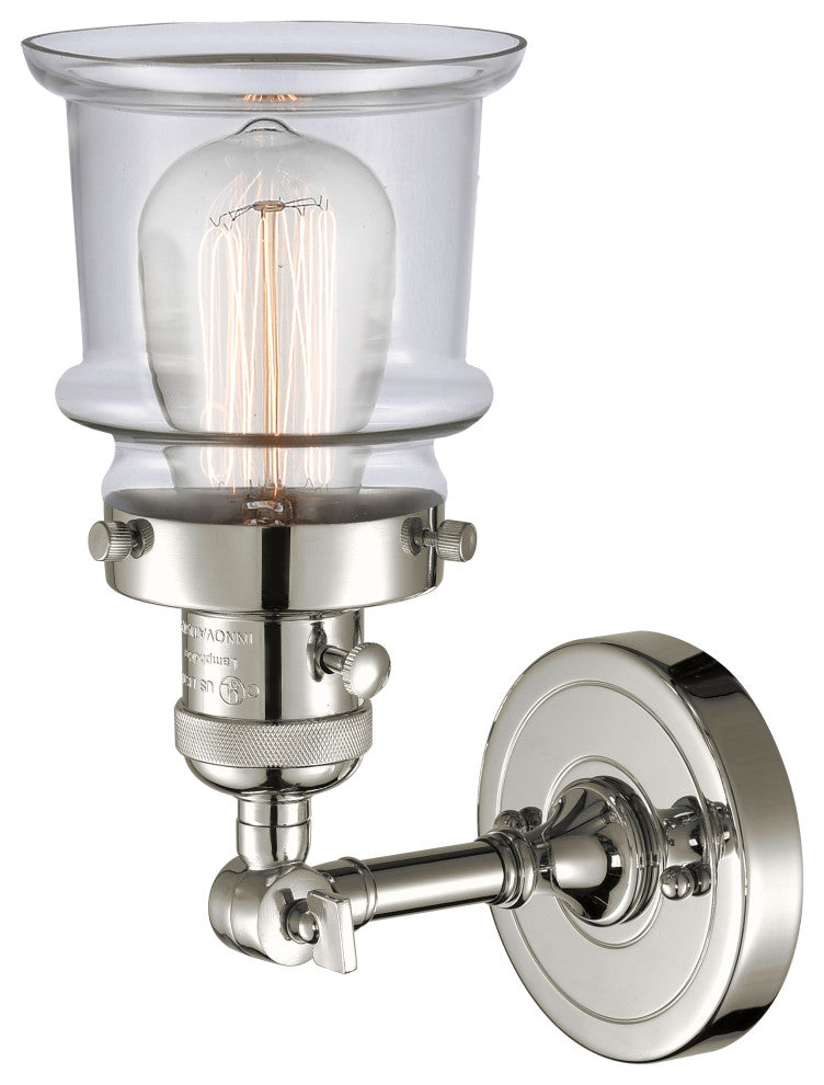 Small Canton 1-Light Sconce, Polished Nickel, Clear