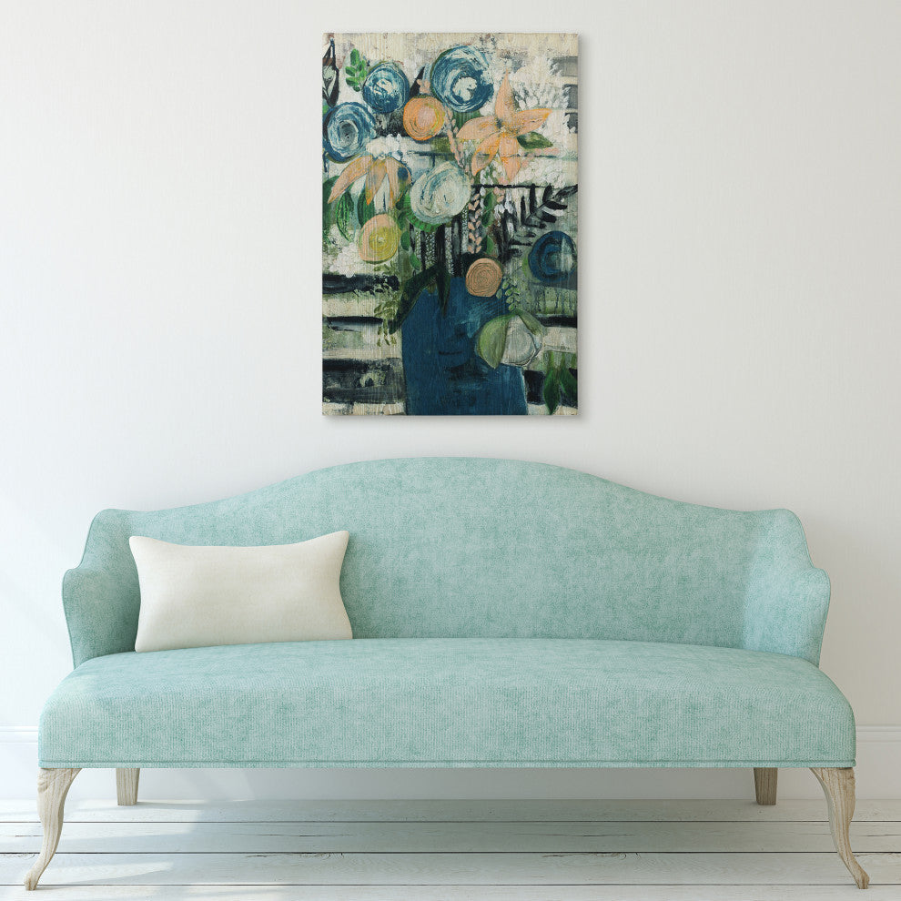 Modern Floral Stripe Wall Art Fine Giclee Printed on Hand Finished Ash Wood