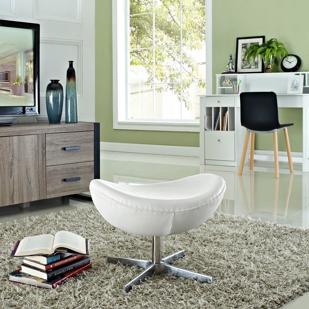 Modern Contemporary Living Room Leather Ottoman White