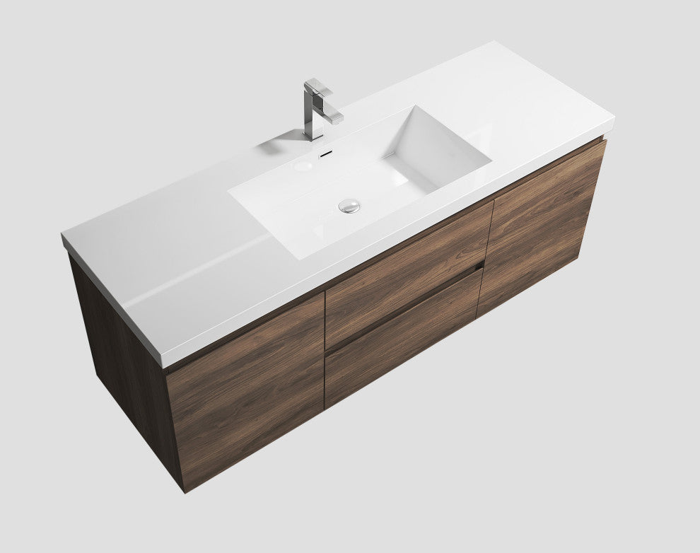Alma -Pre 60" Single Sink Vanity With Integrated Sink, Brown
