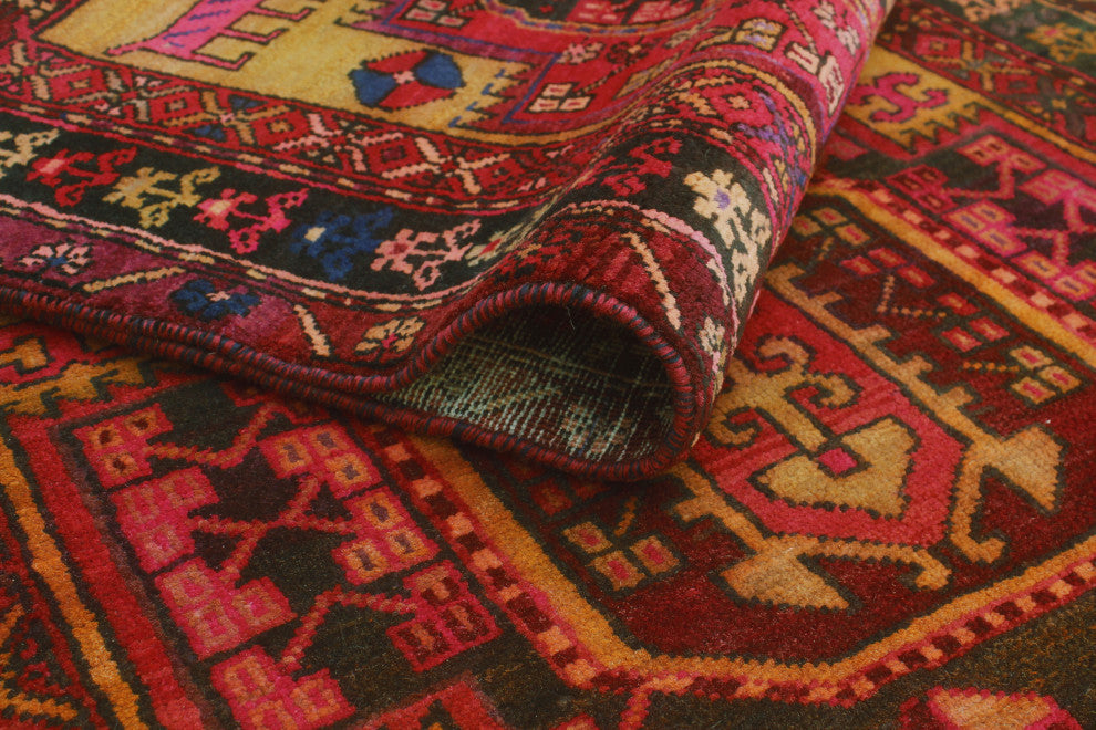 Fine Vintage Distressed Nuvia Gold/Red Runner, 3'4x10'2