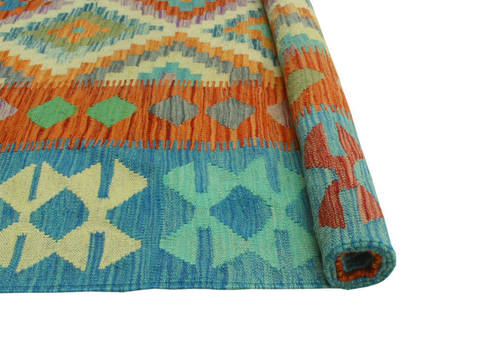 Sangat Flatweave Njemile Rust/Blue Rug, 5'0 x 6'10