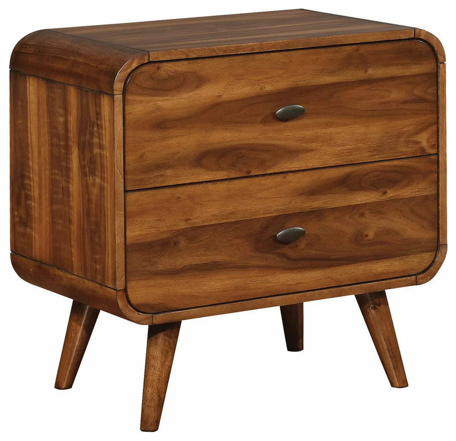 Benzara BM182737 Wooden Nightstand With 2 Drawers, Dark Walnut Brown