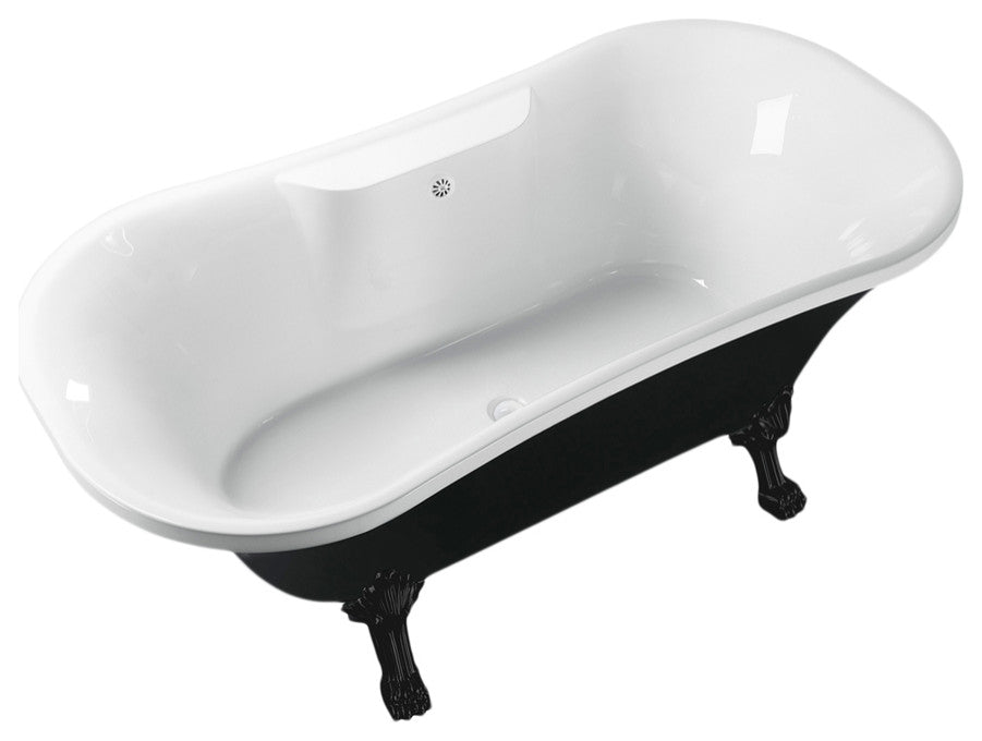 68" Streamline N103BL-WH Clawfoot Tub and Tray With External Drain