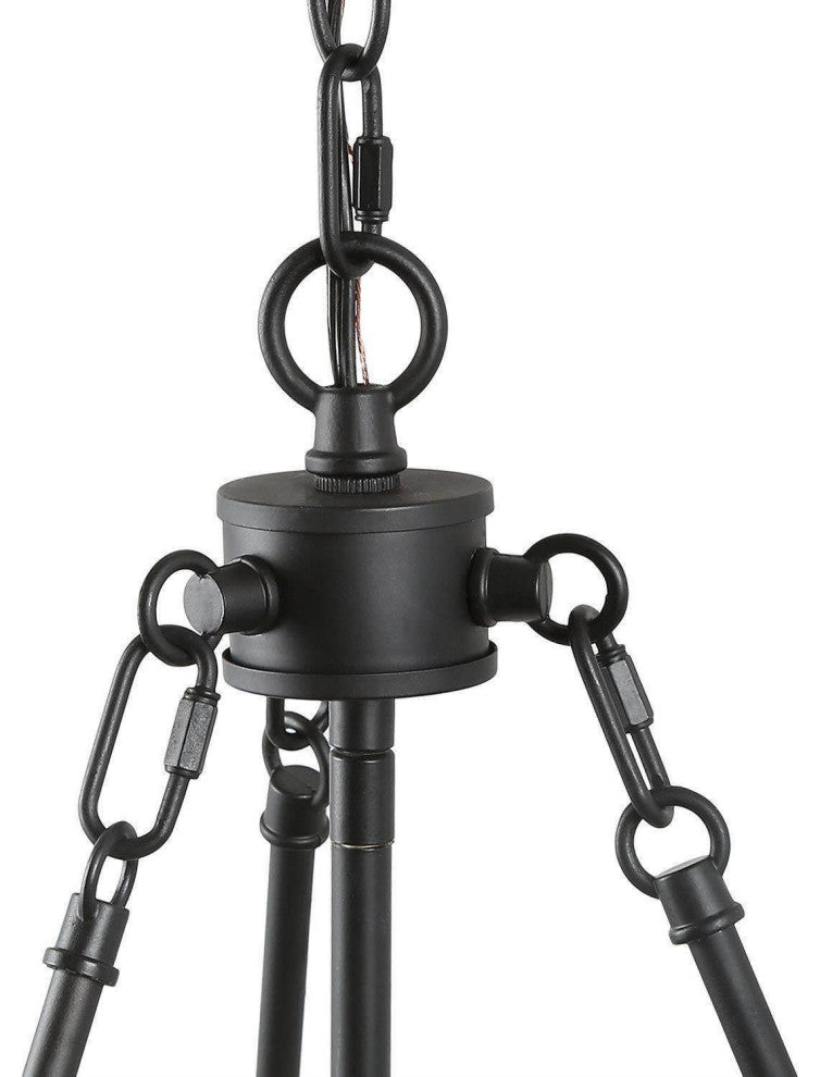 LNC 3-Light Drum Farmhouse Metal Black Pendant Chandelier 23"H