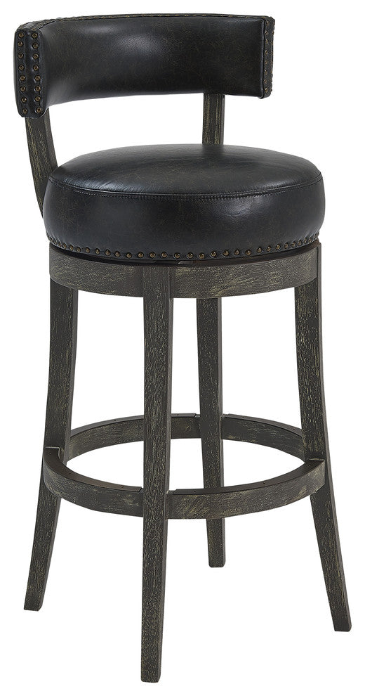 Richards 26" Wood Swivel Counter Stool, Espresso Finish, Onyx Faux Leather, American Gray Finish