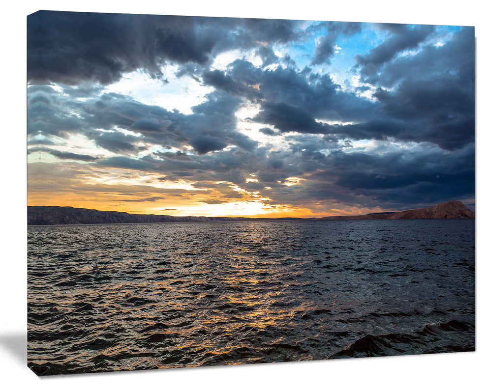 Beautiful Seascape under Cloudy Sky, Modern Seashore Canvas Art, 60"x28"