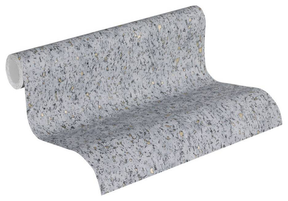 Plain Textured Wallpaper, Scattered Spots, Gray Silver, 1 Roll