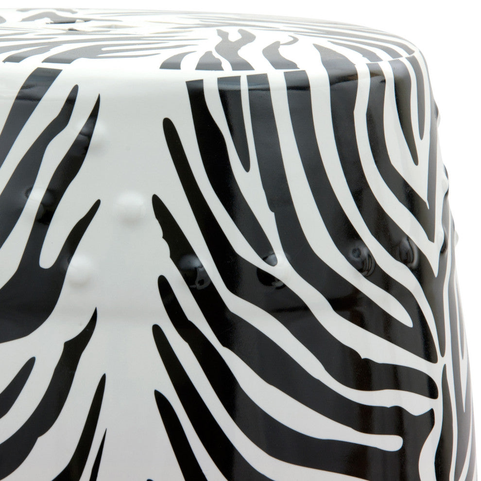 18" Zebra Leaf Porcelain Garden Stool