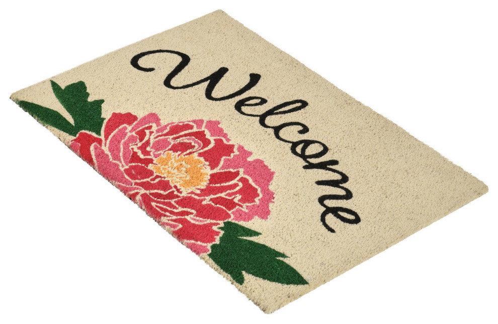 Peony Welcome 24x36 Coir Doormat by Kosas Home