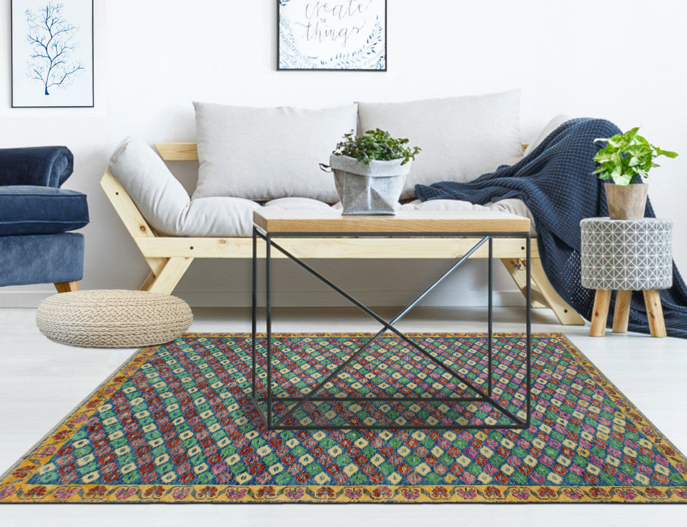 Balochi Ainagul Blue/Gold Rug, 3'11x6'0