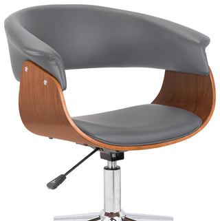 Bellevue Office Chair in Chrome Finish with Gray Faux Leather and Walnut Veneer