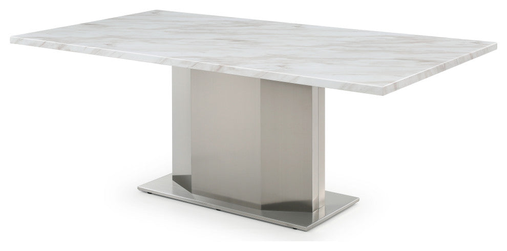 Marble Top Dining Table With Stainless Steel Base, Marble
