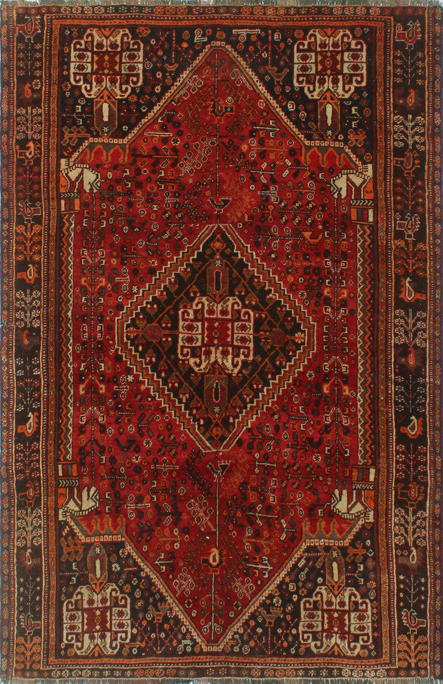 Fine Vintage Distressed Negeen Rust Rug