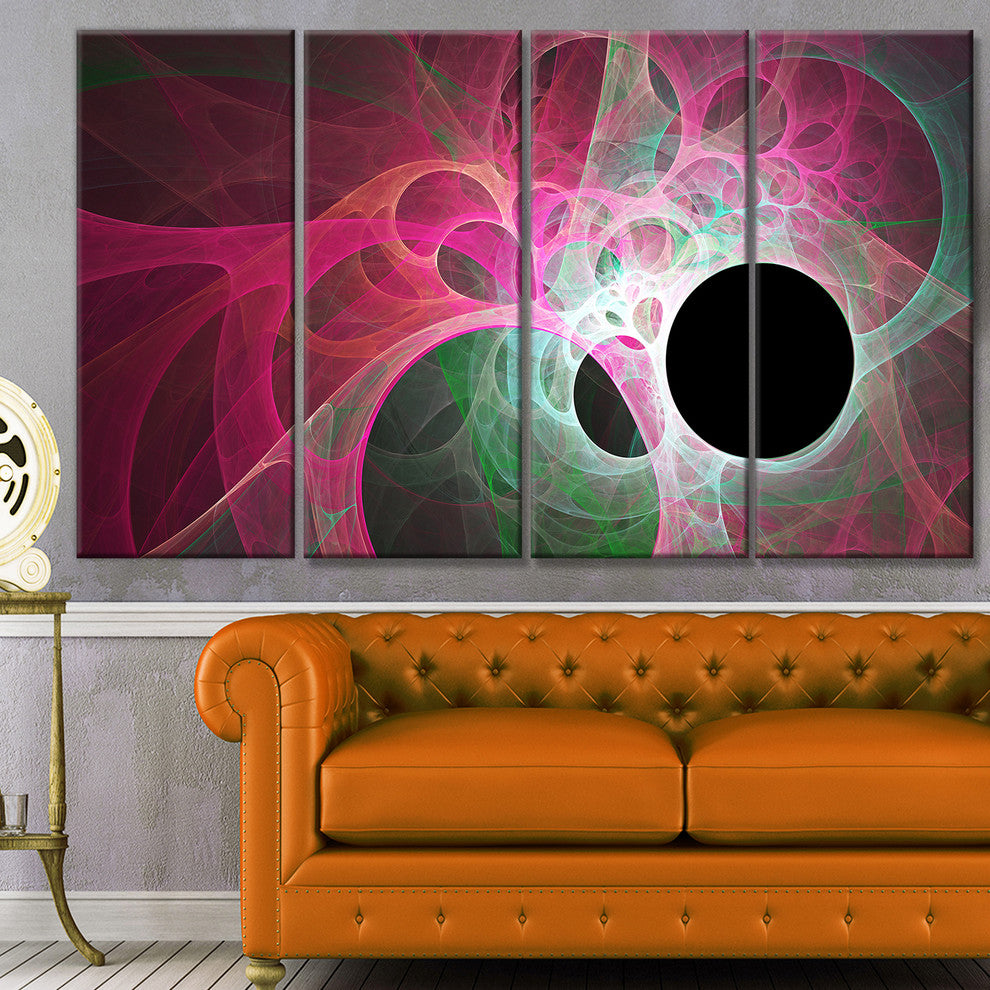 Pink Fractal Angel Wings, Abstract Wall Art Canvas, 48"x28", 4 Panels