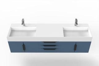 CastelloUSA Amazon 72" Wall Mounted Vanity Set, Blue, White Top, Black Handles