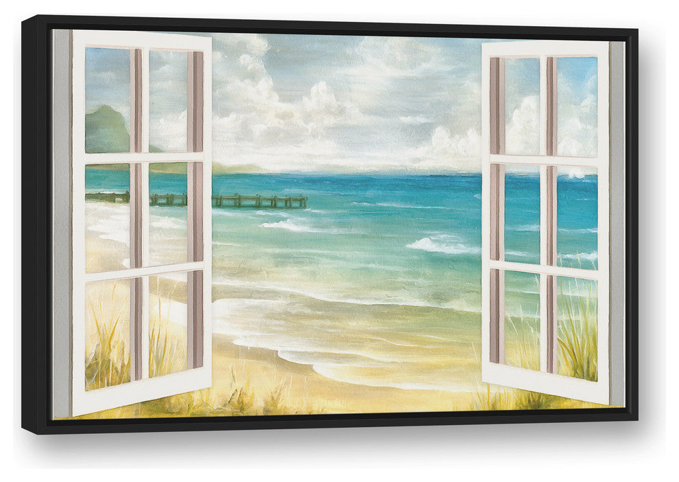Open Windows to Beach Paradise 24x36 Black Floating Framed Canvas