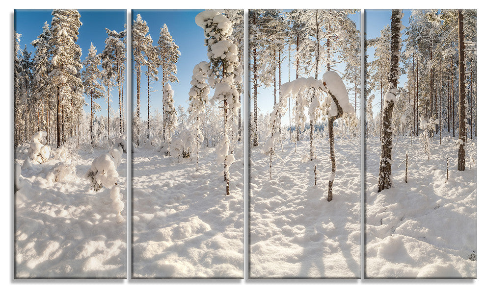 Winter Snow Covered Wood, Landscape Canvas Art Print, 48"x28", 4 Panels