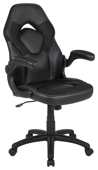 Gaming Desk and Racing Chair Set-Cup Holder, & Monitor/Smartphone Stand, Black