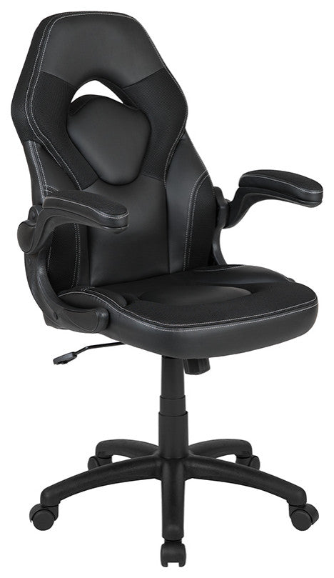 Gaming Desk and Racing Chair Set-Cup Holder, & Monitor/Smartphone Stand, Black