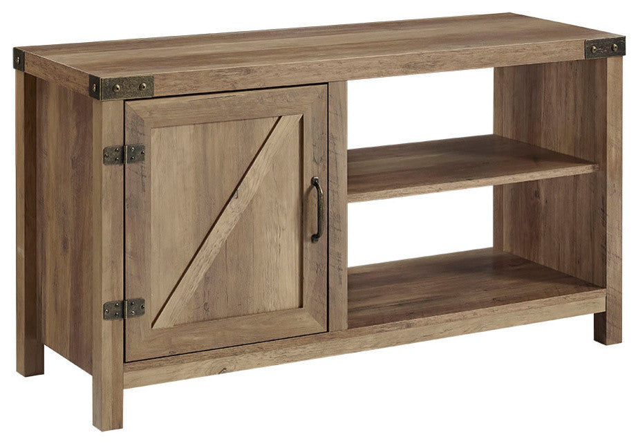 44" Rustic Farmhouse Barn Door Console, Rustic Oak