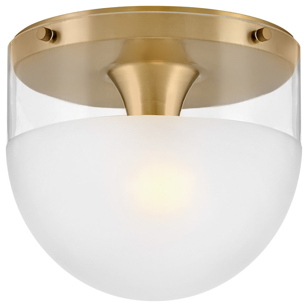Hinkley 9" Beck Flush Mount Ceiling Light - Lacquered Brass + Etch-Dipped Glass