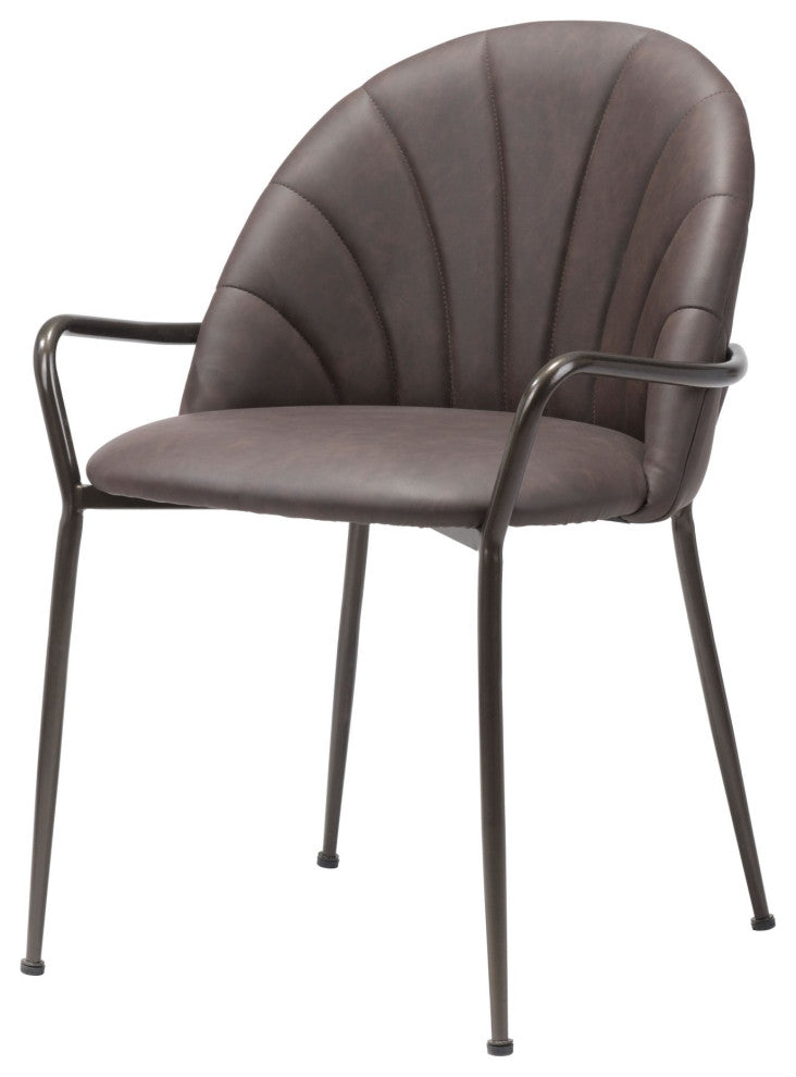 Dining Chair, Set of 2, Faux Vinyl Leather, Steel, Brown Black, Brown, Cafe