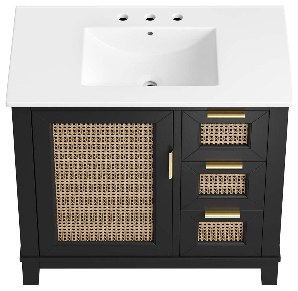 Dixie 36" Solid Wood Bathroom Vanity Cabinet, Black White