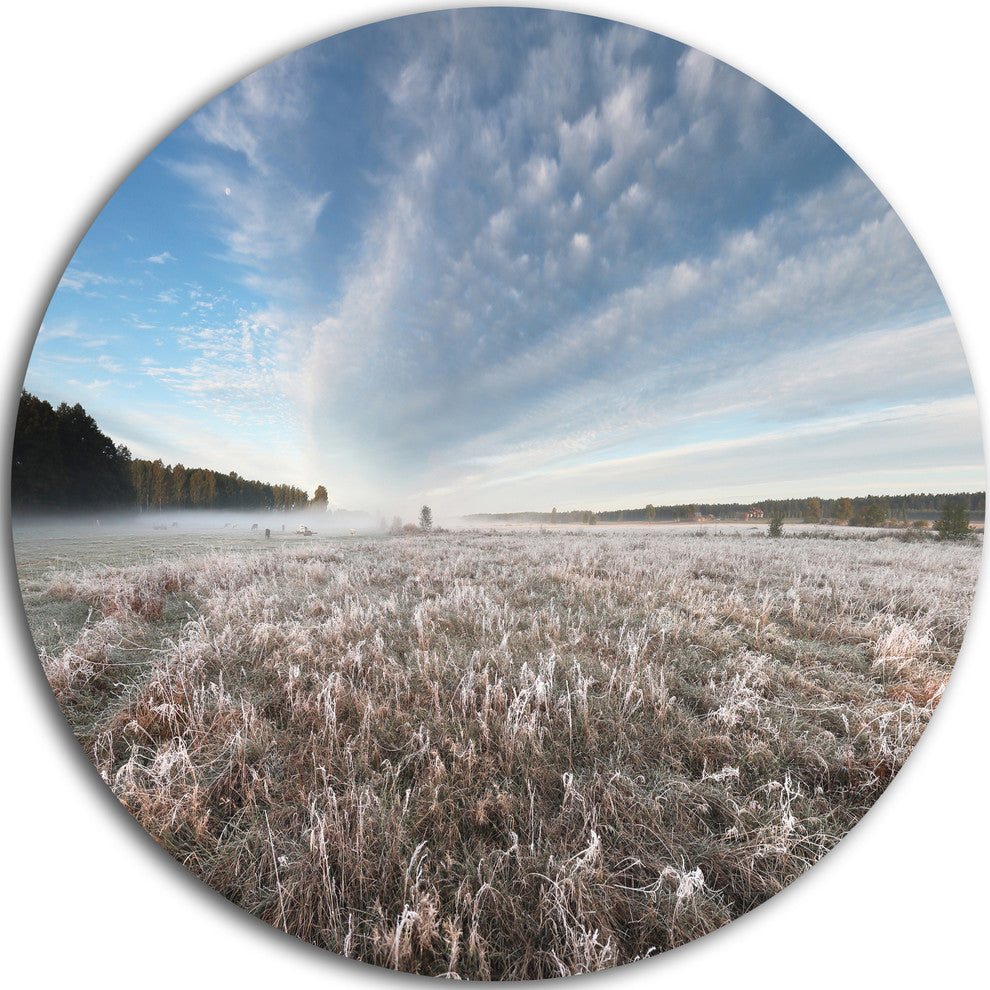 Autumn Hoarfrost On Grass, Landscape Large Disc Metal Wall Art, 11"